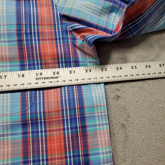 Orvis Button Down Dress Plaid Shirt Wrinkle Free Salmon Dark Blue White Men Sz M - Picture 9 of 10